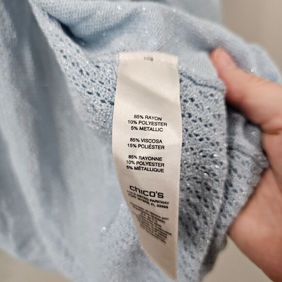 Chicos Travelers Collection Womens Sparkly Open Knit Cardigan Size 2 Lagenlook - Picture 6 of 11